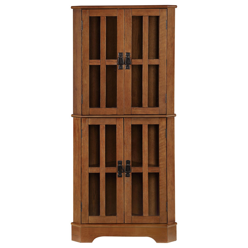Heritage Design - Vitrine de coin en bois 4 portes Hendley brun doré
