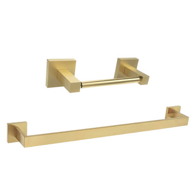 Bath Hardware Set 2-Piece Towel Bar, Toilet Paper Holder Wall Mounted Bathroom Accessories Set In Brushed Gold