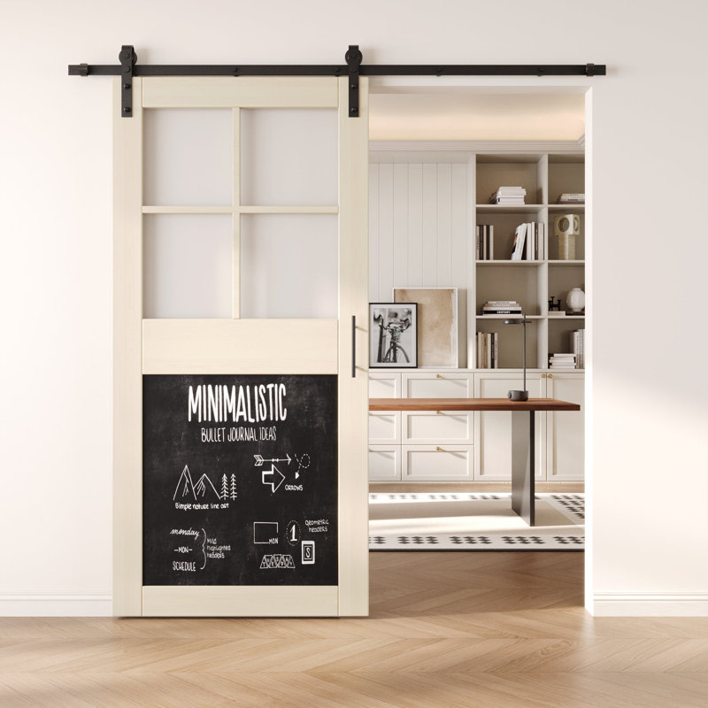 Porte de grange non assemblée et finie avec ensemble de quincaillerie avec ensemble de quincaillerie 32 po x 84 po Homacer Tinsmith Grey, utilisation intérieure seulement