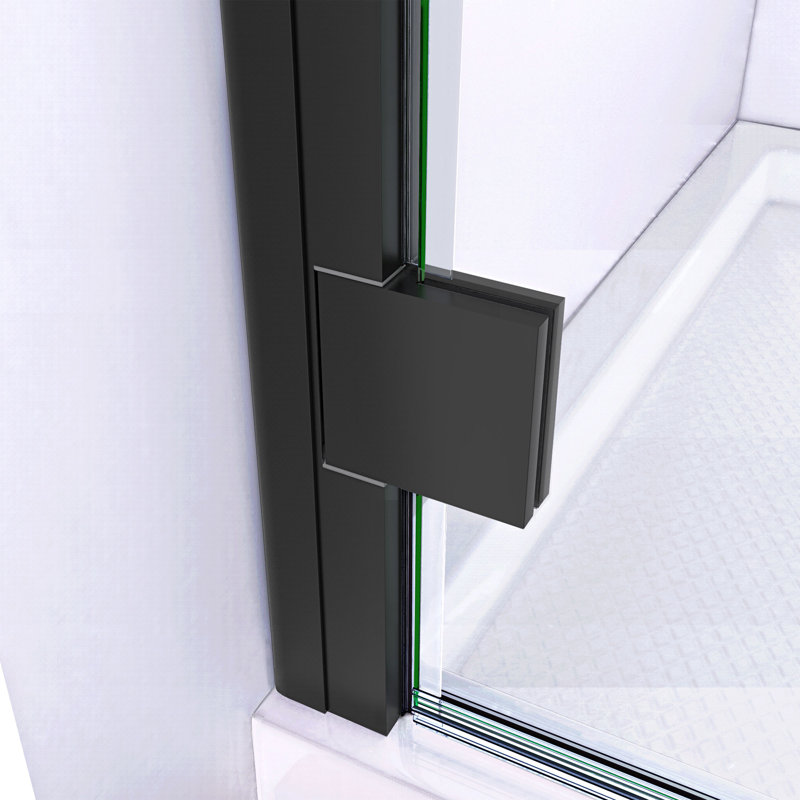 Lumen 42" x 74.75" Square Hinged Shower Enclosure with Base Included, Matte Black, Biscuit