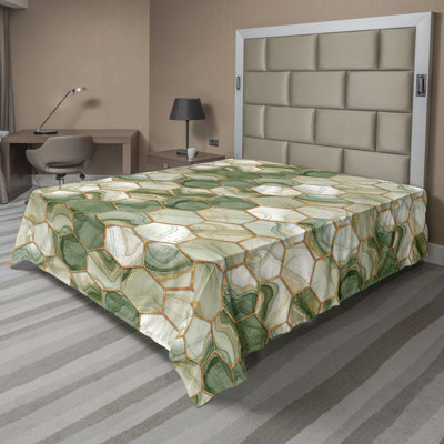 Ambesonne drap plat géométrique à motif d'encre hexagonale, art vert réséda et orange pâle
