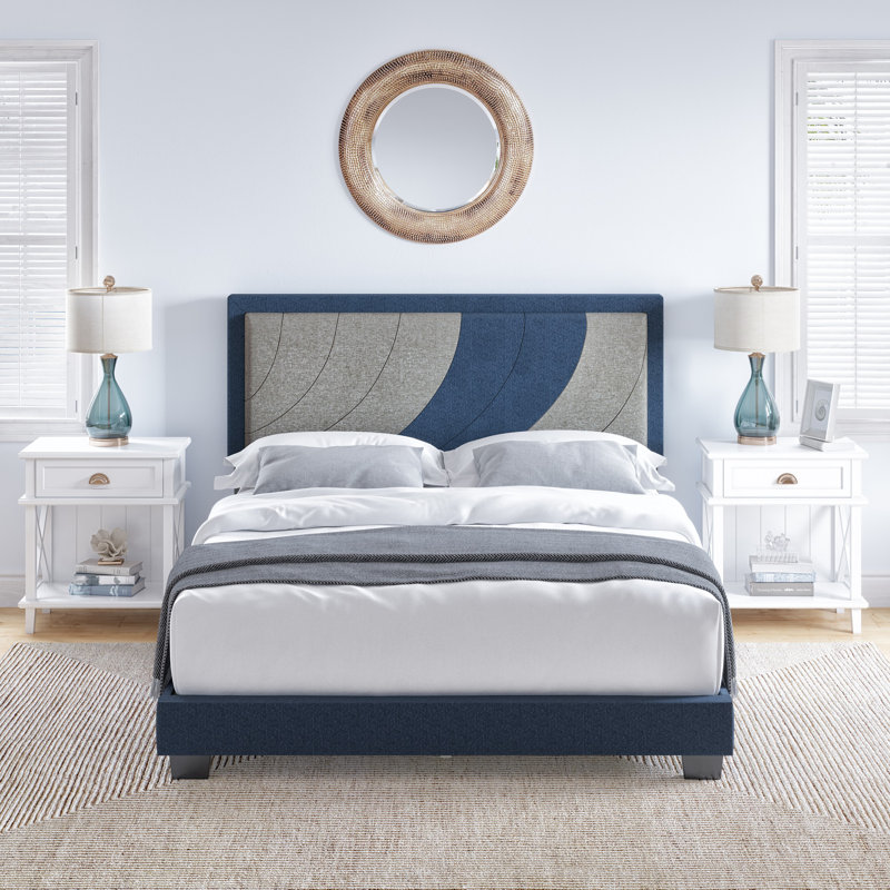 Lit plateforme tapissier Sleep Head, Bleu / gris, Très grand
