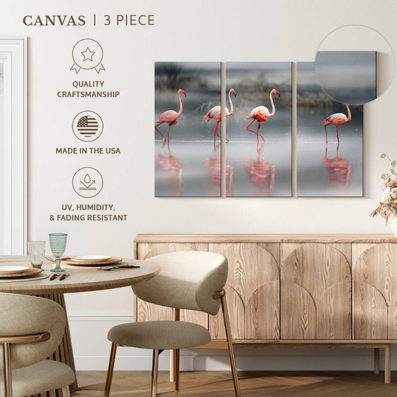Pink Flamingos Lined Up, 28" H x 45" W
