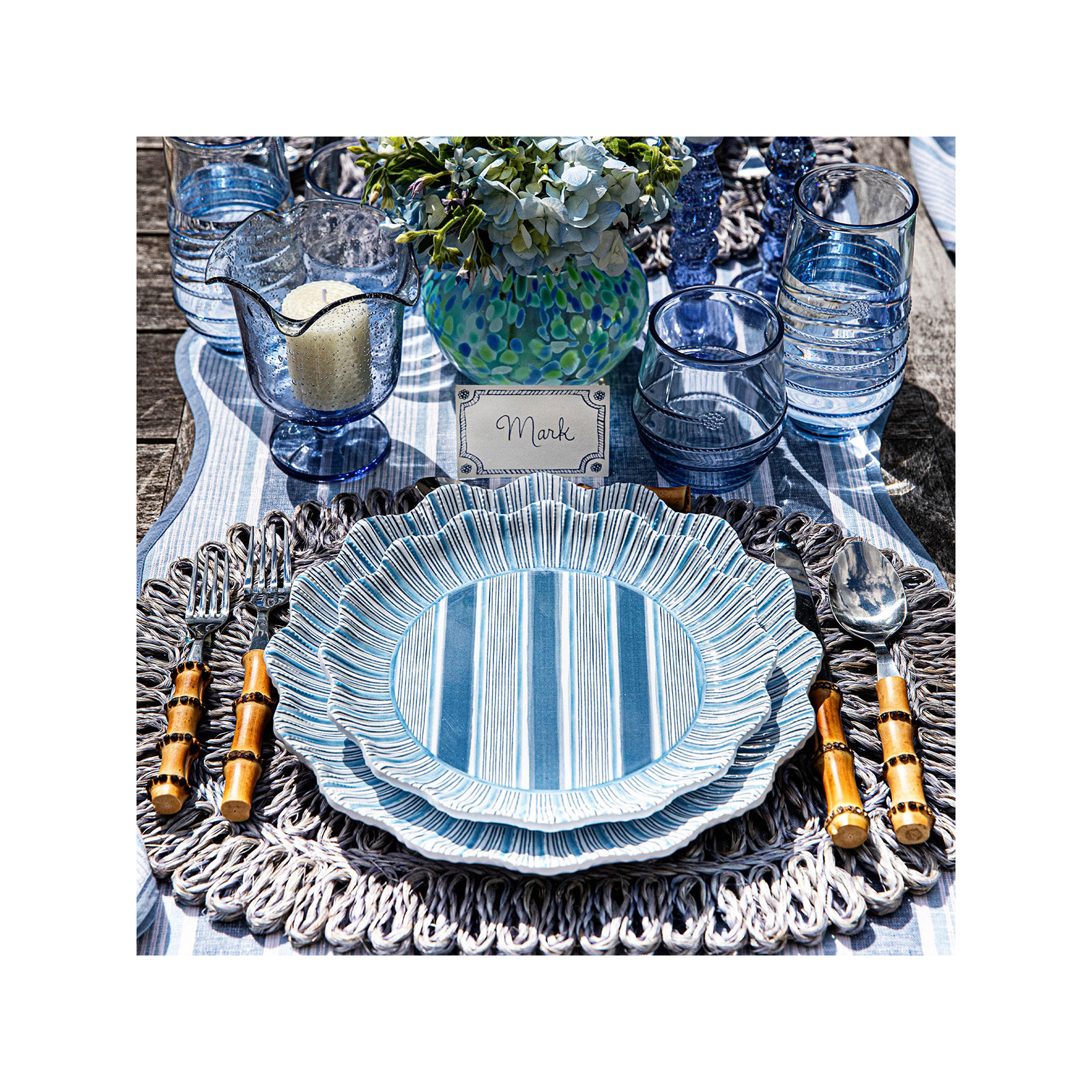 Cabana Stripe Melamine Dessert/Salad Plates, Ocean