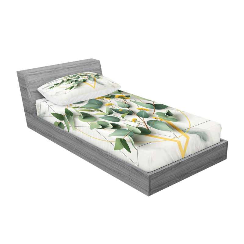 Drap-housse et taie décorative Ambesonne Branches Polygones vert paon / moutarde, Simple TG
