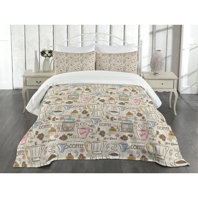 Ambesonne Vintage Bedspread Set Coffee Espresso Machine Pale Pink Beige