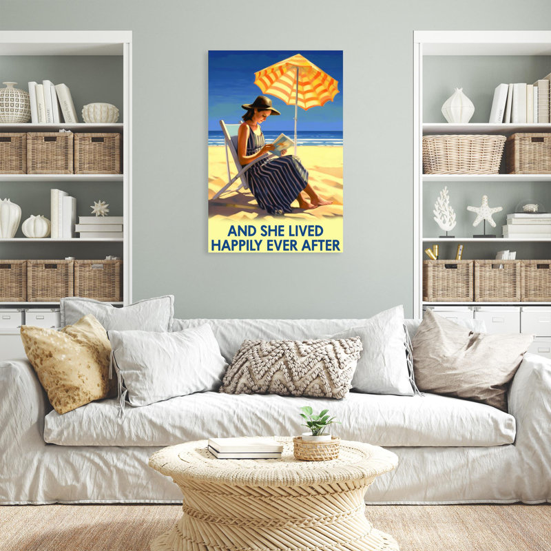 «Beach And She Lived Happily» - 1 pièce Rectangle Gr Beach And She Lived Happily - 1 pièce, reproduction d'art graphique sur toile tendue