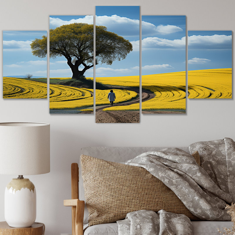 «Green Minimalisme Meadow I», impression sur toile de paysages - 5 panneaux