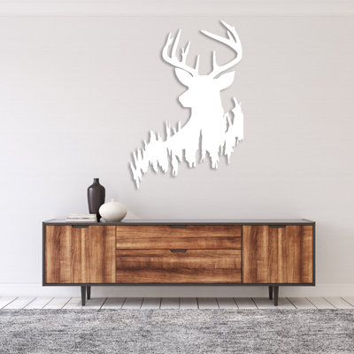 Deer In The Woods Metal Wall Art - Wildlife Forest Scene Decor - Deer Silhouette Nature Design - Rustic Cabin Lodge Wall Hanging - Modern Industrial Metal Sculpture - Outdoor Adventure Home Decor - Statement Art Piece