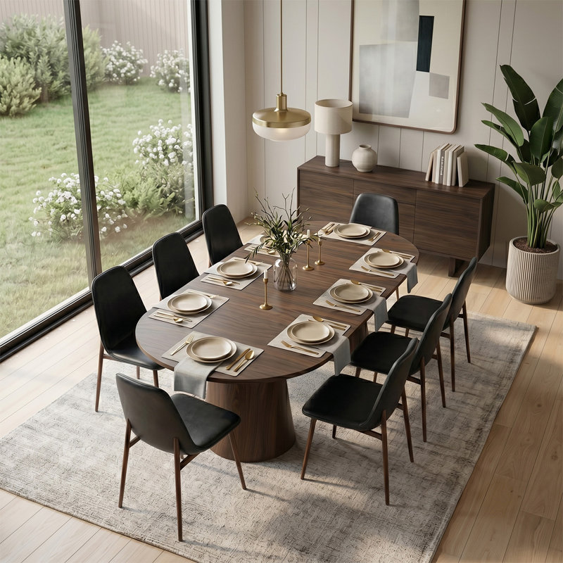 Table de salle à manger extensible pour 4 à 8 personnes avec chaises en similicuir, 9 Pieces: Table, 8 Chairs, Black