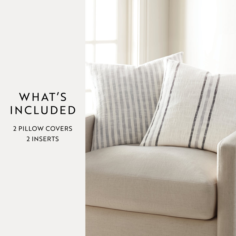 2-Pack Yarn-Dyed Patterns Decor Throw Pillows in Yarn-Dyed Bengal Stripe / Yarn-Dyed Framed Stripe, Gray