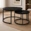 Ensemble de 2 tables basses rondes gigognes, dessus en marbre, structure en métal noir-2050257161
