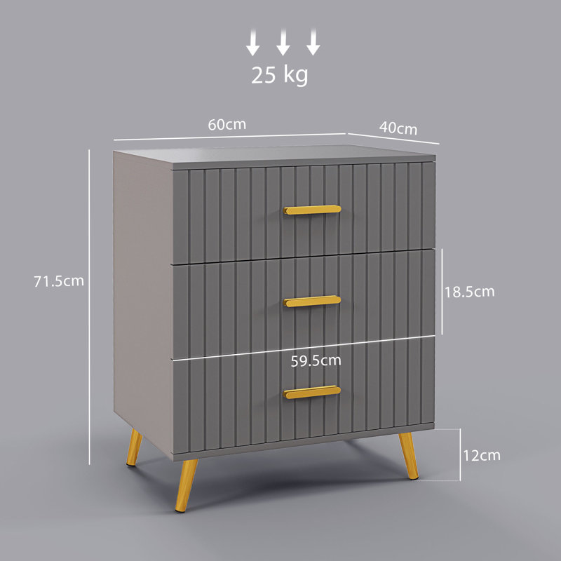 Corbinian 60cm W 3 - Drawer Chest of Drawers