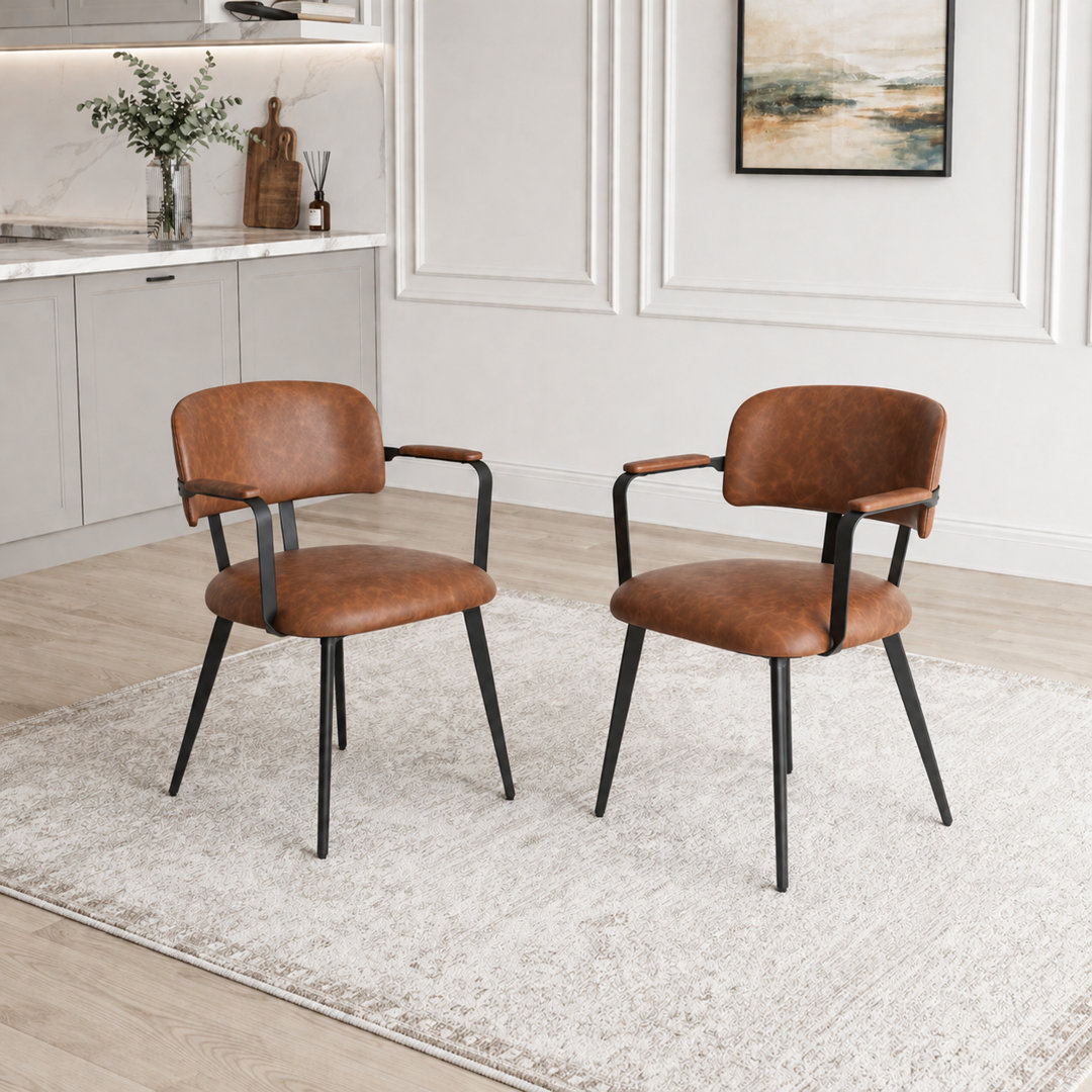 Windsor Modern Dining Chair With Twisted Armrests, PU Upholstered