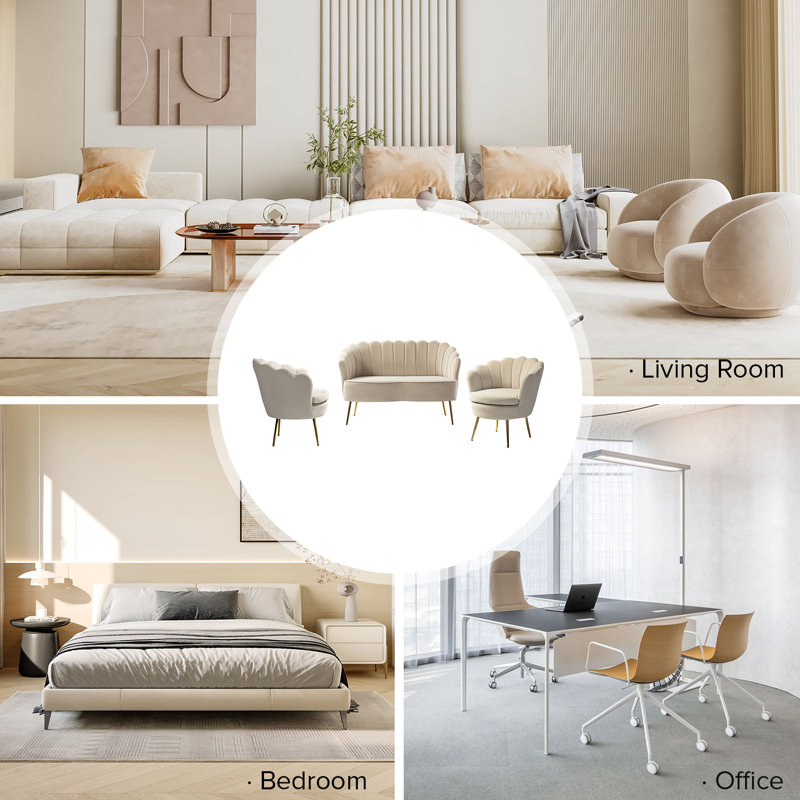 3 - Piece Velvet Living Room Set, Tan