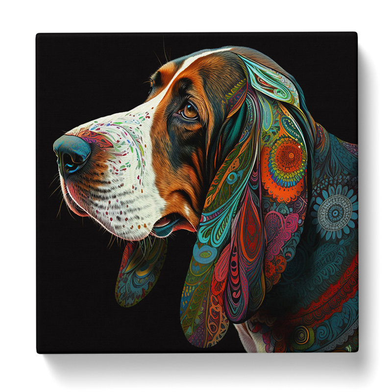 Basset Hound Paisley Art - Wrapped Canvas - Framed Print, 50cm H x 50cm W x 3cm D