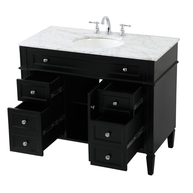 Rivers 42'' Single Bathroom Vanity with Marble Top, Black