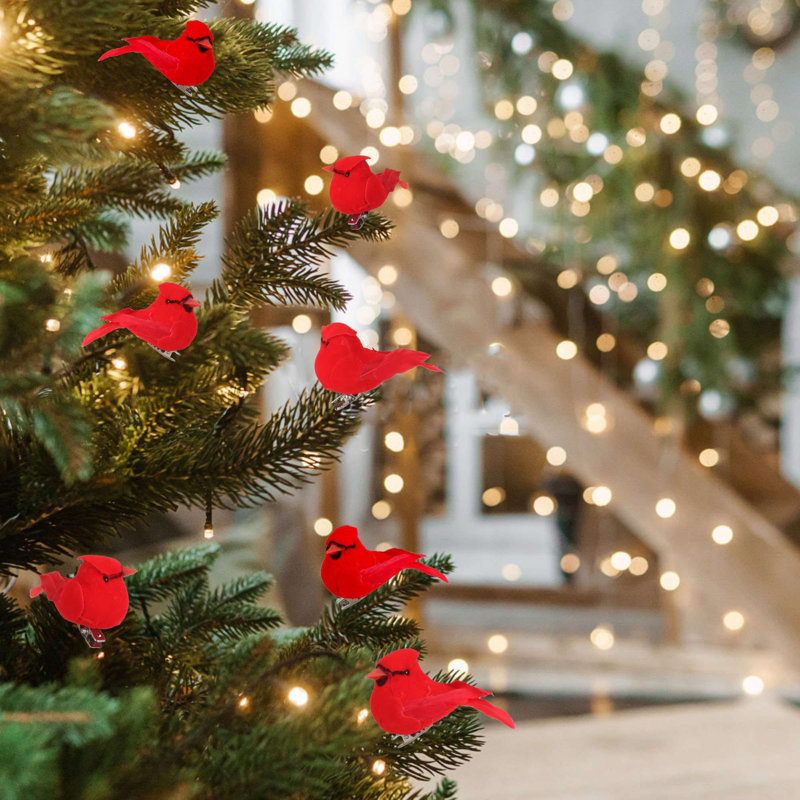6 pièces de cardinal artificiel rouge à pince sur des décorations d'arbre de Noël