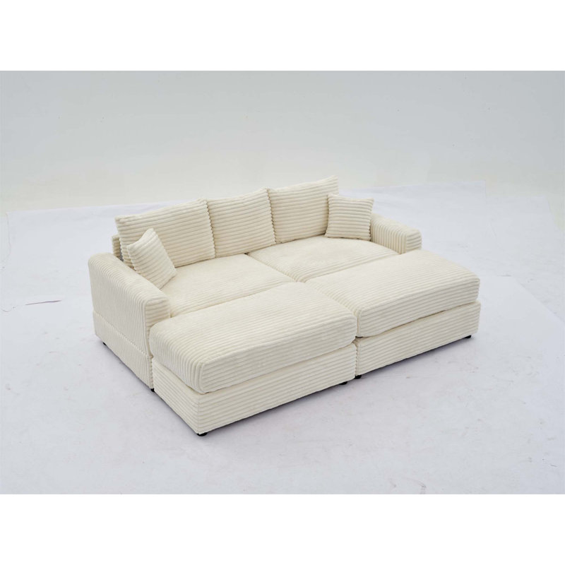 Canapé modulaire confortable avec housses moelleuses et coussins élégants, Velours côtelé beige
