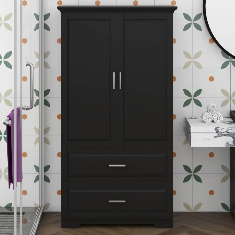 Armoire de rangement pour salle de bain, unité de rangement pour salle de bain, armoire autoportante avec 2 portes et 2 tiroirs, et tablette réglable
