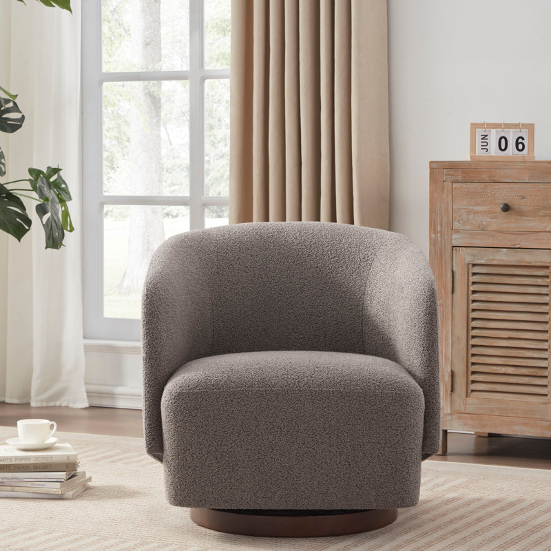 Fauteuil d'appoint pivotant rembourré Caysey Boucle, Brun