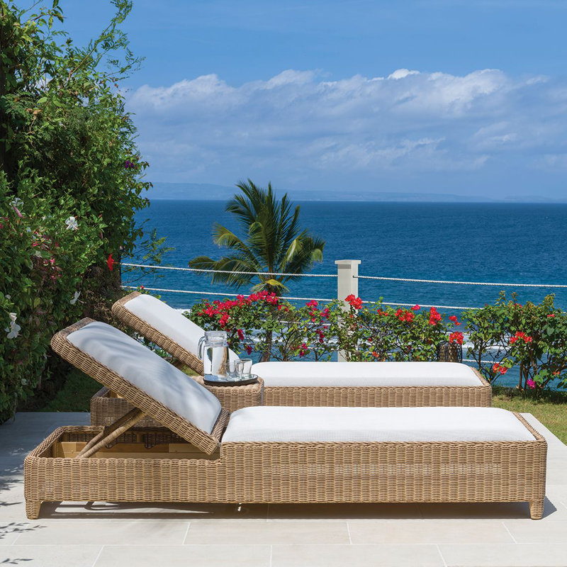 Quogue Outdoor Chaise Lounge, Bronze, White