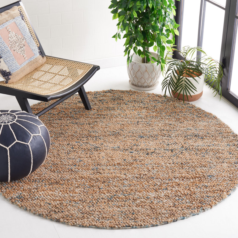 Stetson Hand Woven Jute/Wool Rug in Light Brown, Round 6'