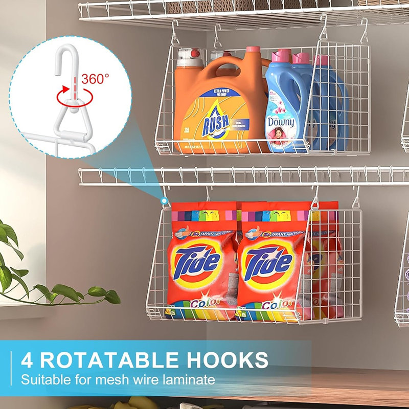 Ensemble de 3 grands paniers à linge suspendus avec tablettes grillagées, organisateur de salle de lavage pliable et peu encombrant, crochets rotatifs à 360 °, support de rangement pour laveuse et sécheuse, blanc