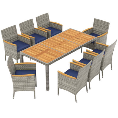 Ensemble de salle à manger 9 pièces pour 8 chaises de table et en rotin avec trou pour parasol 2 po bleu marine 9 pièces