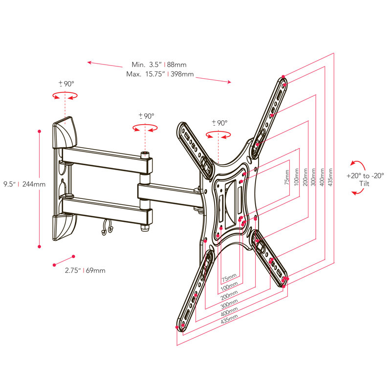 Black Steel Full-Motion Wall Mount for 23"-55" TVs