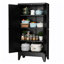 Armoire de cuisine 47,3 po en métal noir avec tablettes réglables