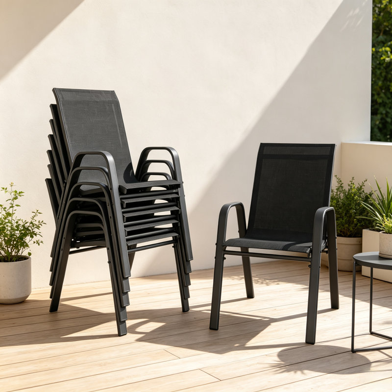 Ensemble de 6 chaises de salle à manger d'extérieur, siège large et ergonomique, capacité de 350 lb par chaise, structure en métal Teslin imperméable et résistante à la rouille, idéale pour la terrasse, le jardin, la salle de banquet et l'utilisation commerciale