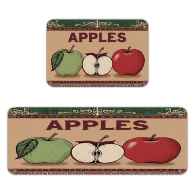 Green & Red Apple, Kitchen Mats Set Of 2