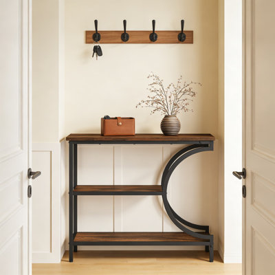 Industrial Console Table With 3-Tier Storage Shelves, Narrow C-Shaped Metal Frame Entryway Sofa Table For Living Room Hallway And Entry
