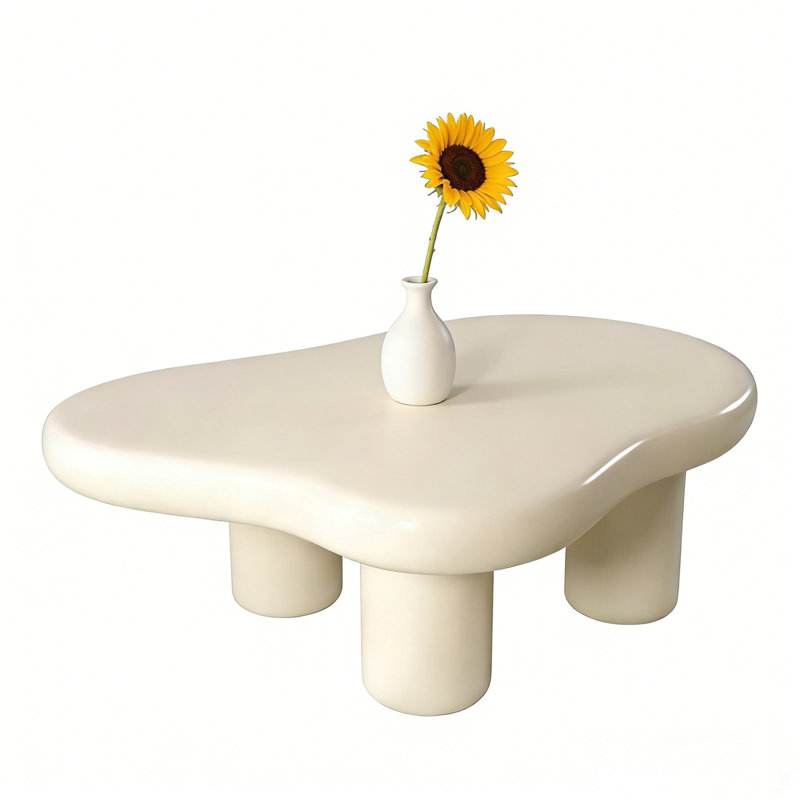 39.37" L Cloud-Shaped Coffee Table, 27.56" W Cream Irregular Center Table with 4 Thick Legs for Living Room
