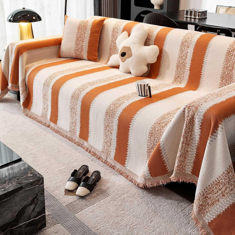 Housse de canapé en chenille -, H 70 po x l 165 po, Chenille orange