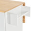 Îlot de cuisine mobile avec plateau en bois massif et roulettes verrouillables, largeur de 52,7 po, armoire de rangement et barre de petit-déjeuner à abattants, support à épices, porte-serviettes et tiroir (blanc)-2101859656
