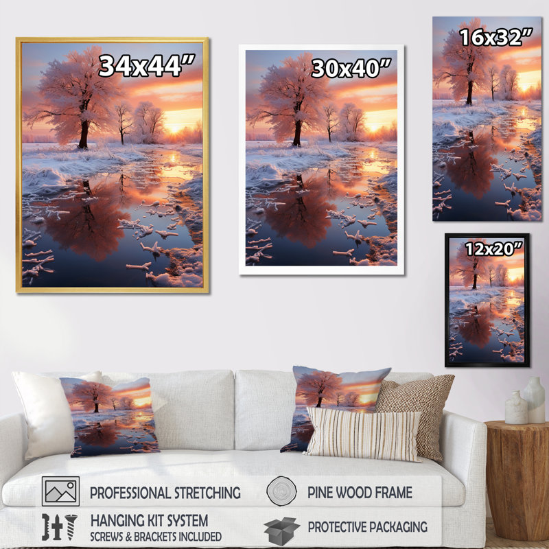 «White Fushia Winter Sunrise I», reproduction d'art sur toile, 44" H x 34" W, Toile tendue