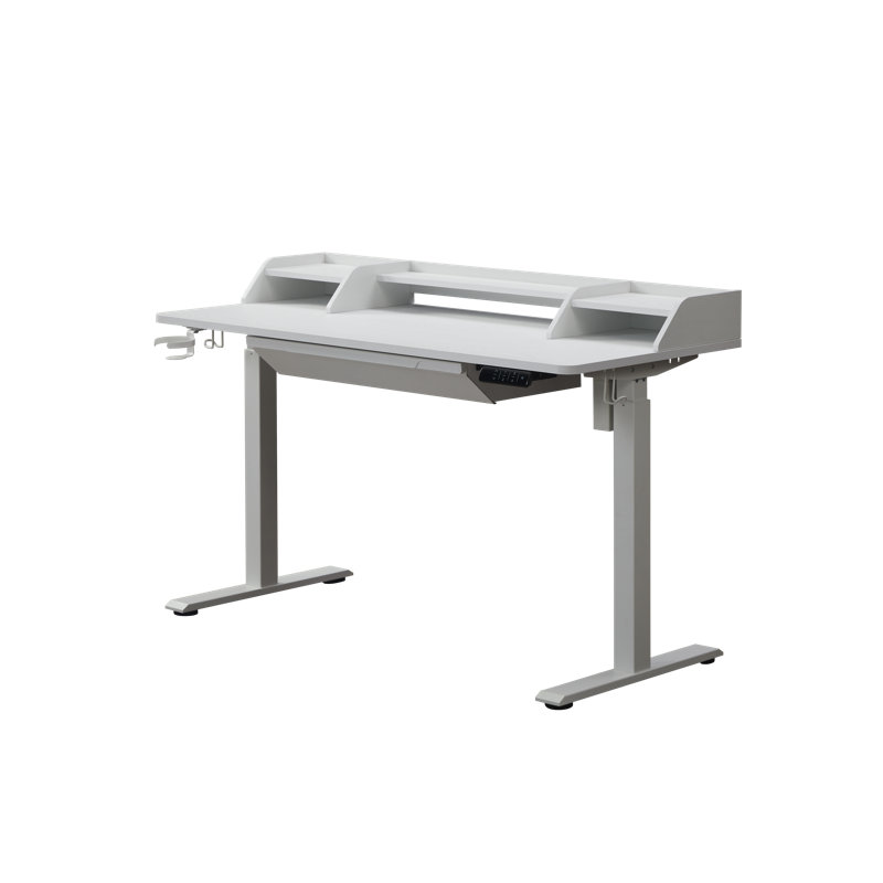 Bureau debout à hauteur réglable électrique Larreon, Naturel / Blanc, H 47,2 po x l 48 po x P 24 po, Bureau avec huche