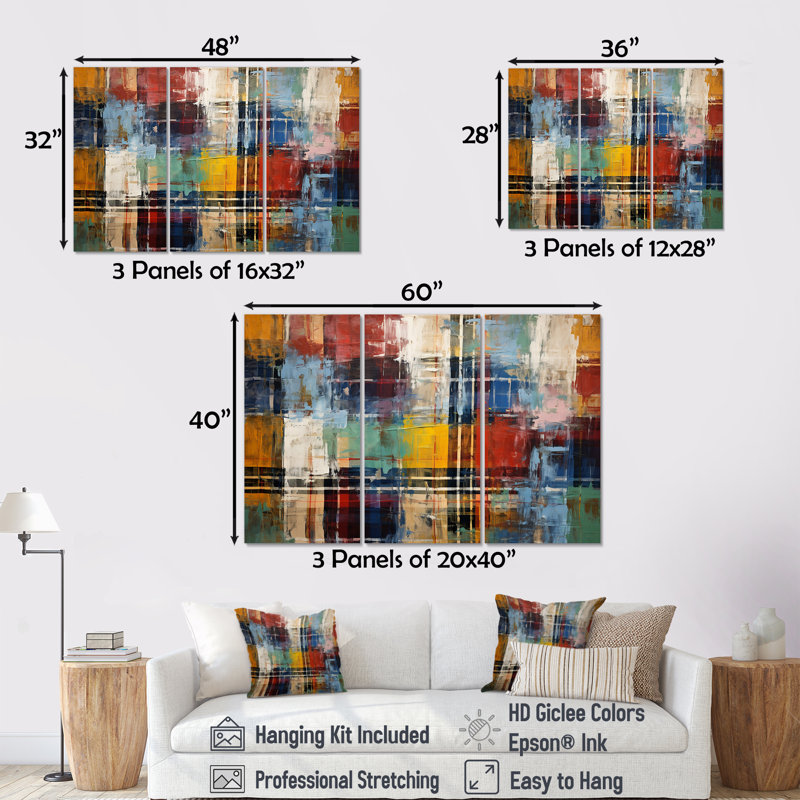 Carreaux colorés de couleurs terreuses IV - mosaïque boho, Toile tendue, H 40 po x l 61 po x P 1 po