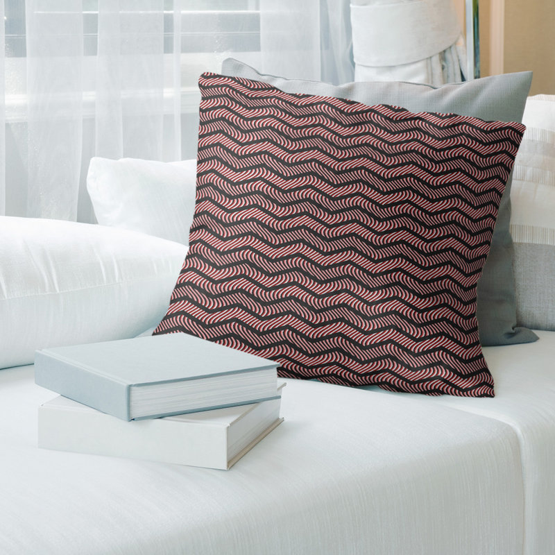 Coussin Rhonda, H 18 po x l 18 po, Bourre en polyester, Noir / rouge
