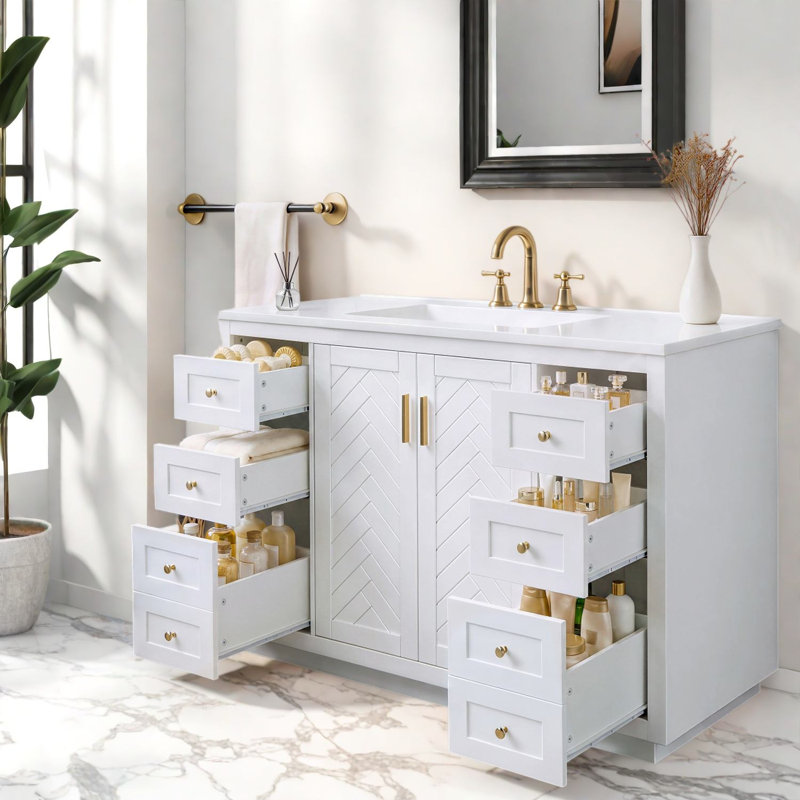 Meuble-lavabo en MDF blanc avec rangement, Blanc