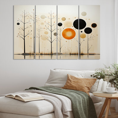 Beige Orange Mid Century Minimalist Oasis On Canvas 4 Pieces Print