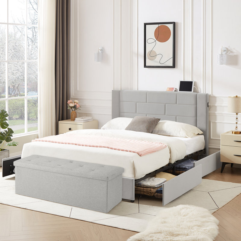 Ensemble de chambre à coucher Rotella, Gris clair, Double