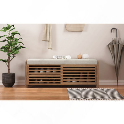 Banc à chaussures avec rangement et coussin, banc de rangement à volets vieillis avec charme rétro pour le salon, vestibule