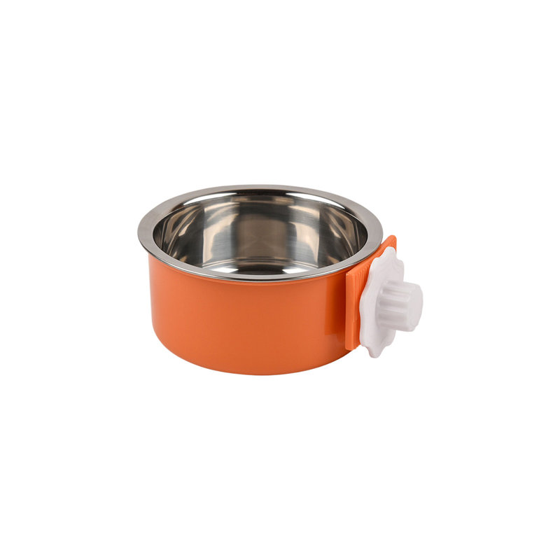 Bol pour animaux de compagnie suspendu en acier inoxydable pour chats avec cage facile à nettoyer, orange, Orange