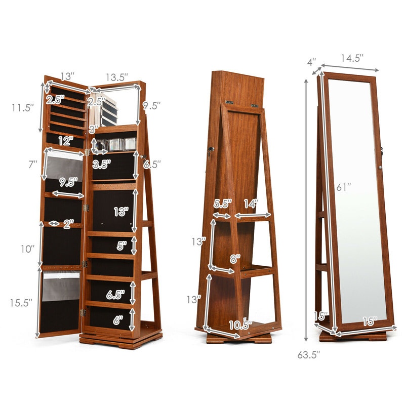 Armoire à bijoux avec miroir Dundald, Brun