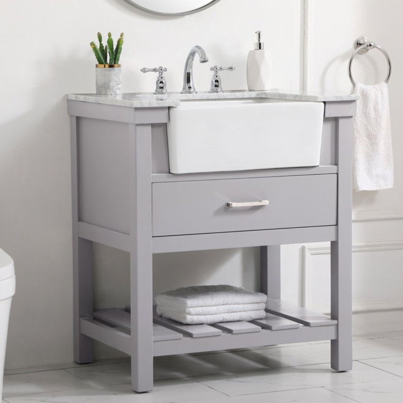 Pelaghia 30'' Single Bathroom Vanity with Marble Top, Gray