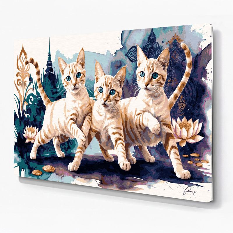 «Cats Mekong Bobtail», art mural en métal beige, H 20 po x l 30 po