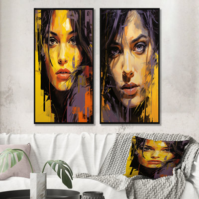 Violet Vergara Portrait Popart - ensemble de 2 décorations murales abstraites Popart